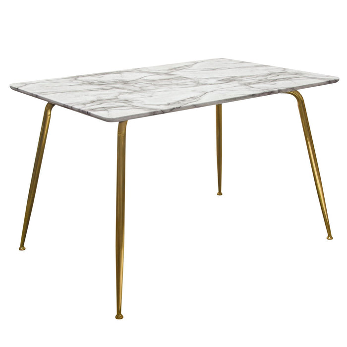 Chance Faux Marble Top Rectangular Dining Table w/ Brushed Gold Metal Legs by Diamond Sofa - Home And Beyond