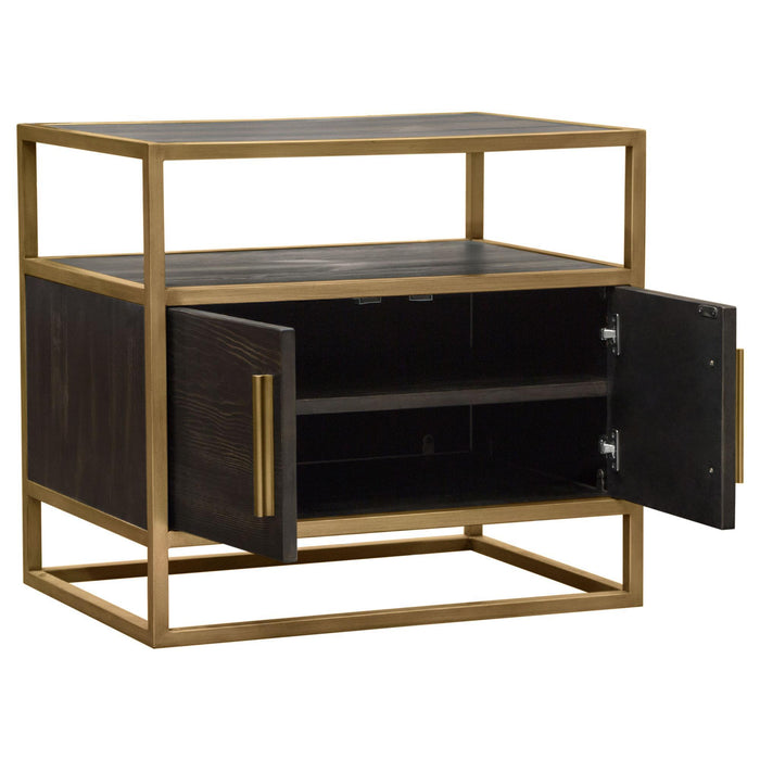 Empire 2-Door End Table in Dark Brown Veneer w/ Hand brushed Gold Metal Frame by Diamond Sofa