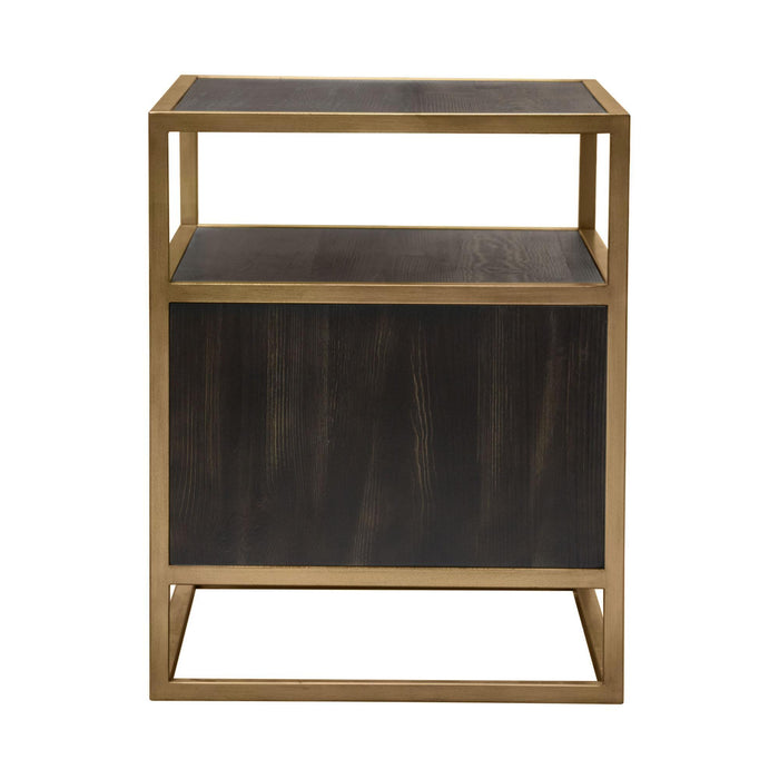 Empire 2-Door End Table in Dark Brown Veneer w/ Hand brushed Gold Metal Frame by Diamond Sofa