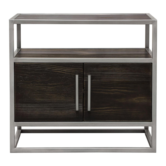 Empire 2-Door End Table in Dark Brown Veneer w/ Hand brushed Silver Metal Frame by Diamond Sofa image