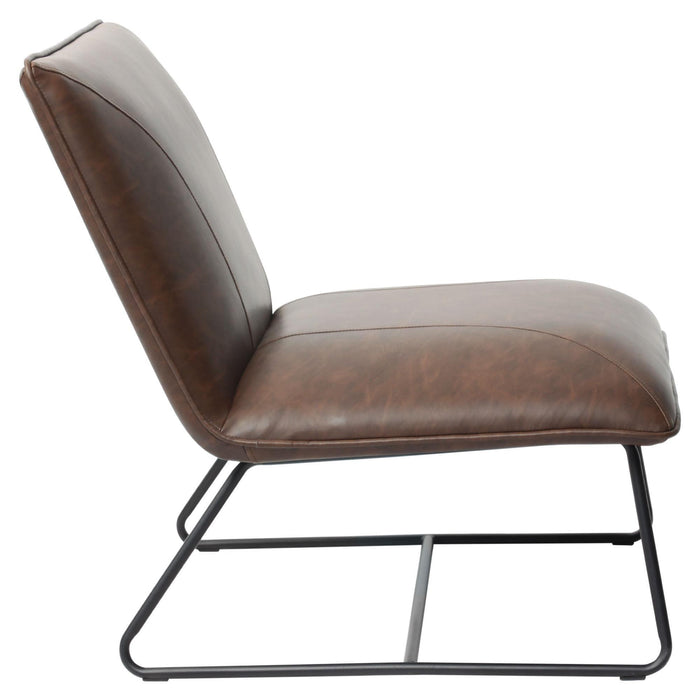 Jordan Armless Accent Chair in Chocolate Leatherette with Chrome Metal Base by Diamond Sofa