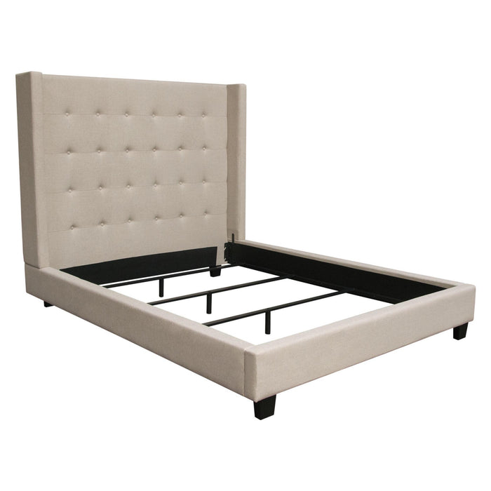 Madison Ave Tufted Wing Queen Bed in Sand Button Tufted Fabric by Diamond Sofa