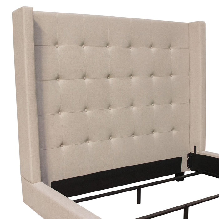 Madison Ave Tufted Wing Queen Bed in Sand Button Tufted Fabric by Diamond Sofa