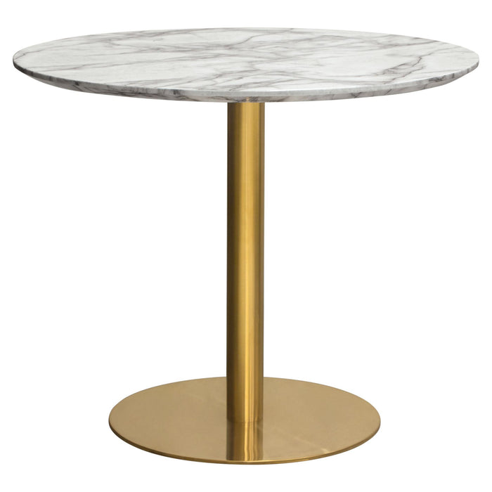 Stella 36" Round Dining Table w/ Faux Marble Top and Brushed Gold Metal Base by Diamond Sofa