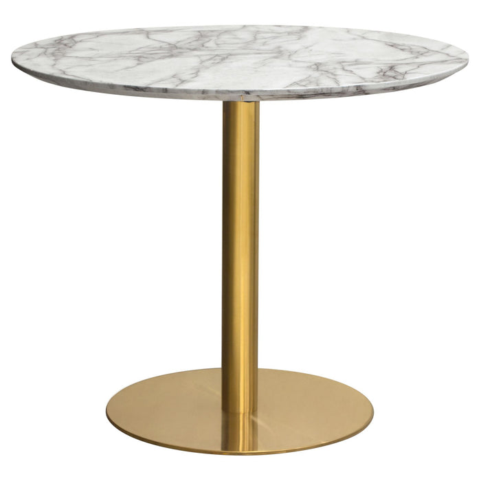 Stella 36" Round Dining Table w/ Faux Marble Top and Brushed Gold Metal Base by Diamond Sofa