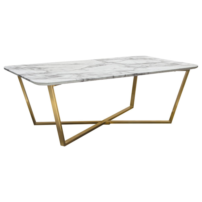 Vida Rectangle Cocktail Table w/ Faux Marble Top and Brushed Gold Metal Frame by Diamond Sofa