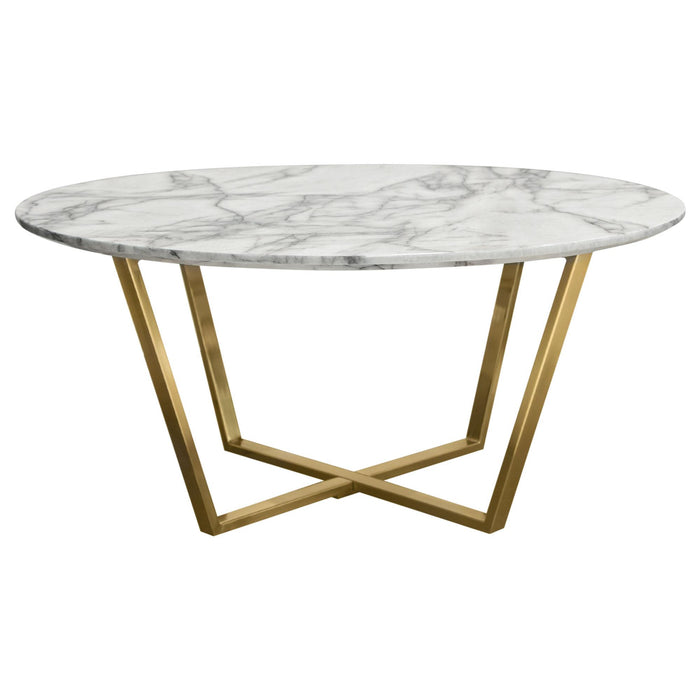 Vida 35" Round Cocktail Table w/ Faux Marble Top and Brushed Gold Metal Frame by Diamond Sofa image