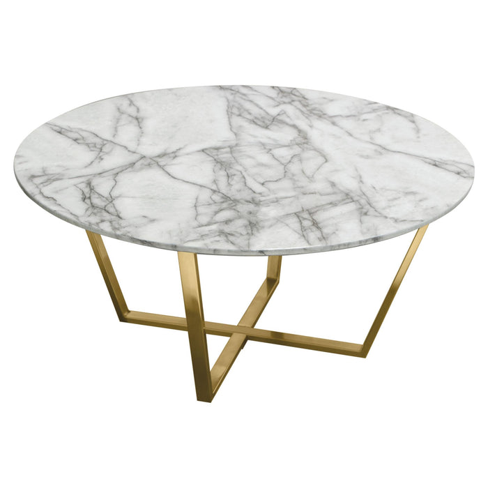 Vida 35" Round Cocktail Table w/ Faux Marble Top and Brushed Gold Metal Frame by Diamond Sofa