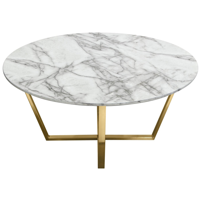 Vida 35" Round Cocktail Table w/ Faux Marble Top and Brushed Gold Metal Frame by Diamond Sofa