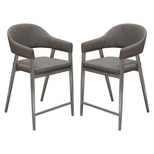 Adele Set of Two Counter Height Chairs in Grey Leatherette w/ Brushed Stainless Steel Leg by Diamond Sofa image