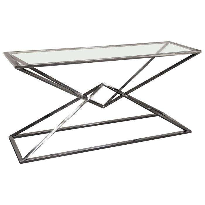 Aria Rectangle Stainless Steel Console Table w/ Polished Black Finish Base & Clear, Tempered Glass Top by Diamond Sofa