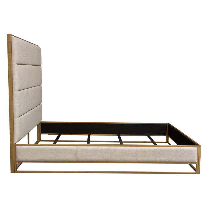 Empire Eastern King Bed in Sand Fabric with Hand brushed Gold Metal Frame by Diamond Sofa