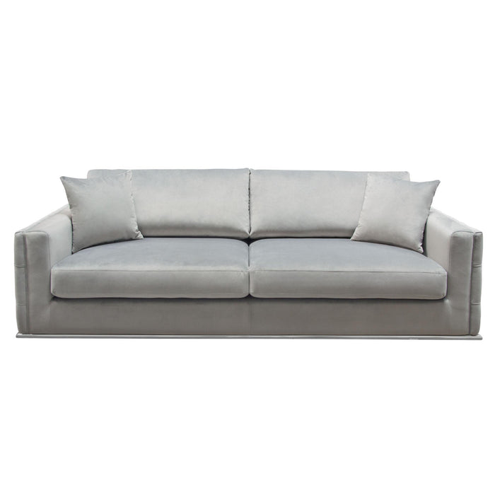 Envy Sofa in Platinum Grey Velvet with Tufted Outside Detail and Silver Metal Trim by Diamond Sofa image