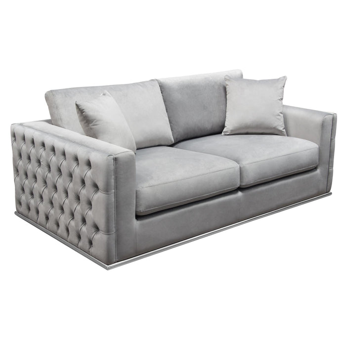 Envy Loveseat in Platinum Grey Velvet with Tufted Outside Detail and Silver Metal Trim by Diamond Sofa