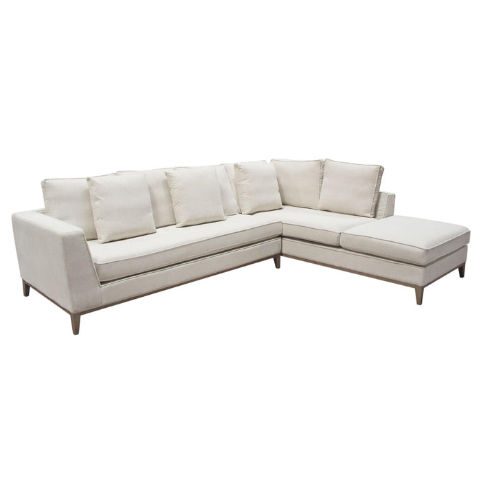 Haven RF 2PC Sectional in Cream Polyester Fabric w/ Loose Pillow Back & Wood Leg Accent by Diamond Sofa