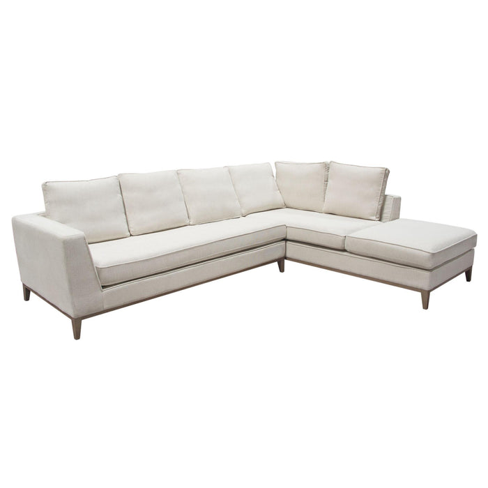 Haven RF 2PC Sectional in Cream Polyester Fabric w/ Loose Pillow Back & Wood Leg Accent by Diamond Sofa