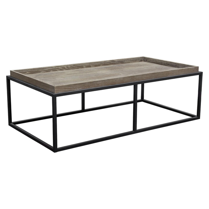 Lex Rectangle Cocktail Table in Rustic Oak Veneer Finish Top w/ Black Powder Coated Metal Base by Diamond Sofa