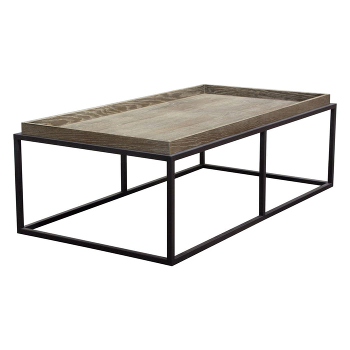 Lex Rectangle Cocktail Table in Rustic Oak Veneer Finish Top w/ Black Powder Coated Metal Base by Diamond Sofa