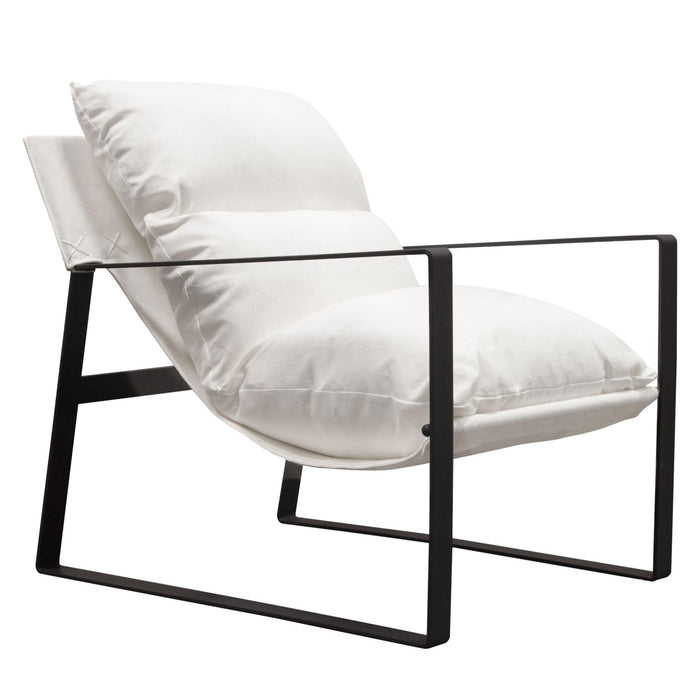 Miller Sling Accent Chair in White Linen Fabric w/ Black Powder Coated Metal Frame by Diamond Sofa