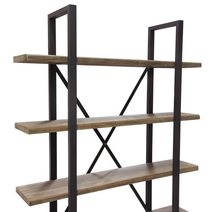 Montana 73" 4-Tiered Shelf Unit in Rustic Oak Finish with Iron Frame by Diamond Sofa