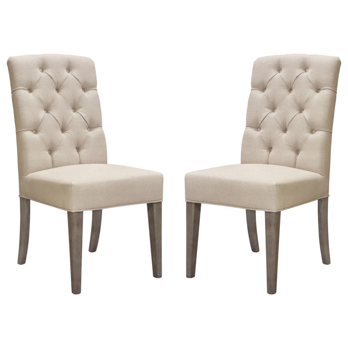 Set of Two Napa Tufted Dining Side Chairs in Sand Linen Fabric with Wood Legs in Grey Oak Finish by Diamond Sofa image