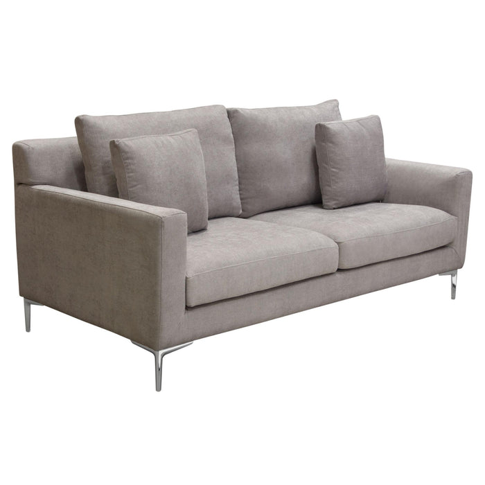 Seattle Loose Back Loveseat in Grey Polyester Fabric w/ Polished Silver Metal Leg by Diamond Sofa