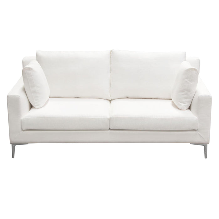 Seattle Loose Back Loveseat in White Linen w/ Polished Silver Metal Leg by Diamond Sofa