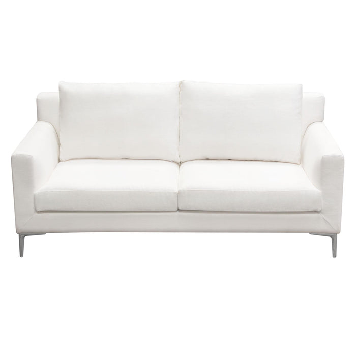 Seattle Loose Back Loveseat in White Linen w/ Polished Silver Metal Leg by Diamond Sofa