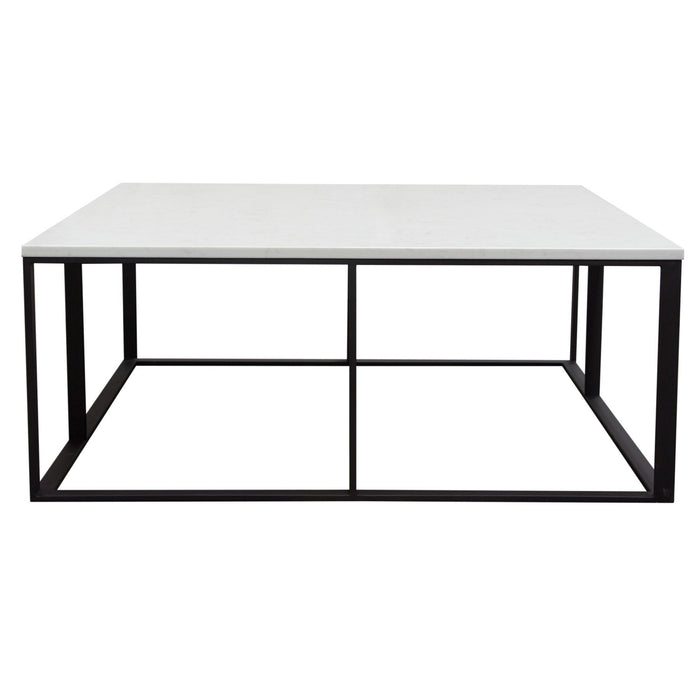 Surface Square Cocktail Table w/ Engineered Marble Top & Black Powder Coated Metal Base by Diamond Sofa