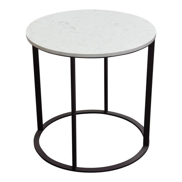 Surface Round End Table w/ Engineered Marble Top & Black Powder Coated Metal Base by Diamond Sofa