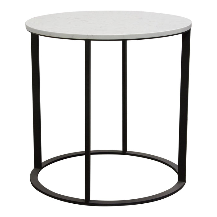 Surface Round End Table w/ Engineered Marble Top & Black Powder Coated Metal Base by Diamond Sofa