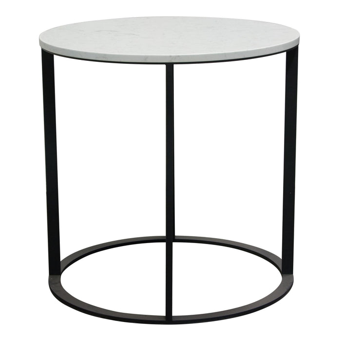 Surface Round End Table w/ Engineered Marble Top & Black Powder Coated Metal Base by Diamond Sofa