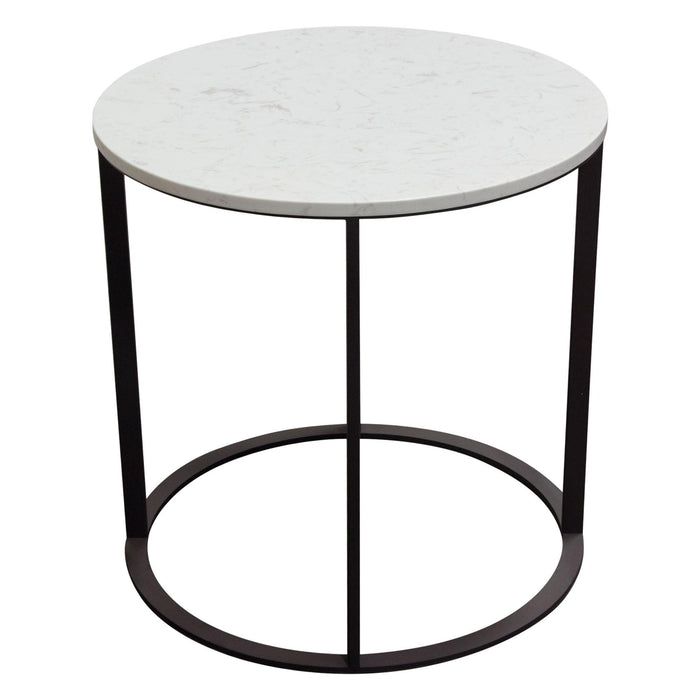 Surface Round End Table w/ Engineered Marble Top & Black Powder Coated Metal Base by Diamond Sofa