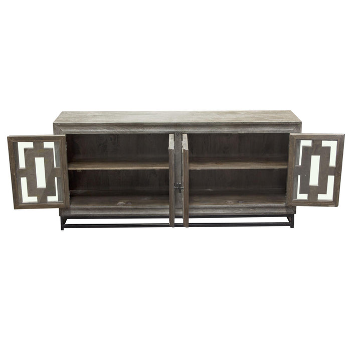 Bastille 76" 4-Door Solid Mango Wood Sideboard in Walnut Grey Finish w/ Black Iron Legs by Diamond Sofa