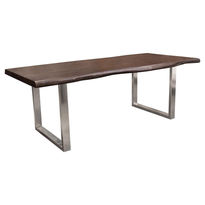 Bowen Solid Acacia Wood Top Dining Table with Live Edge in Espresso Finish w/ Nickel Plated Base by Diamond Sofa