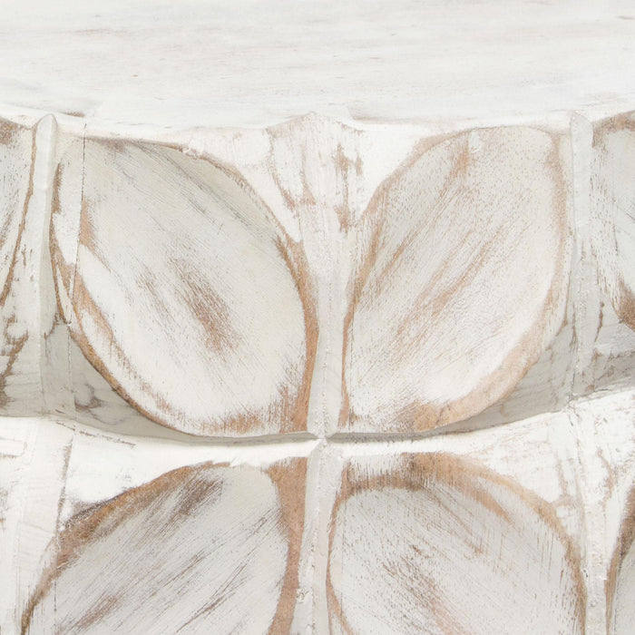 Fig Solid Mango Wood Accent Table in Distressed White Finish w/ Leaf Motif by Diamond Sofa