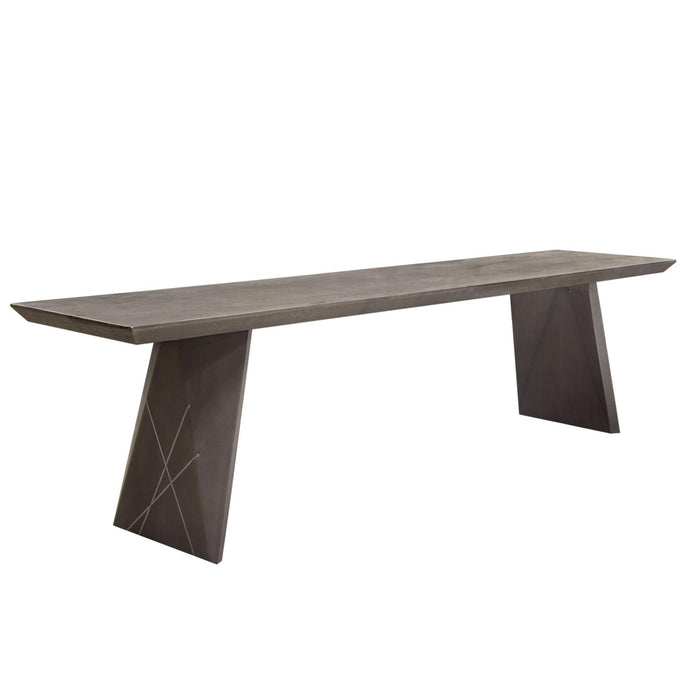 Motion Solid Mango Wood Dining/Accent Bench in Smoke Grey Finish w/ Silver Metal Inlay by Diamond Sofa