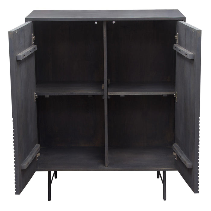 Neo 2-Door Solid Mango Wood High Cabinet in Smoke Grey Finish w/ Gun Metal Finished Base by Diamond Sofa