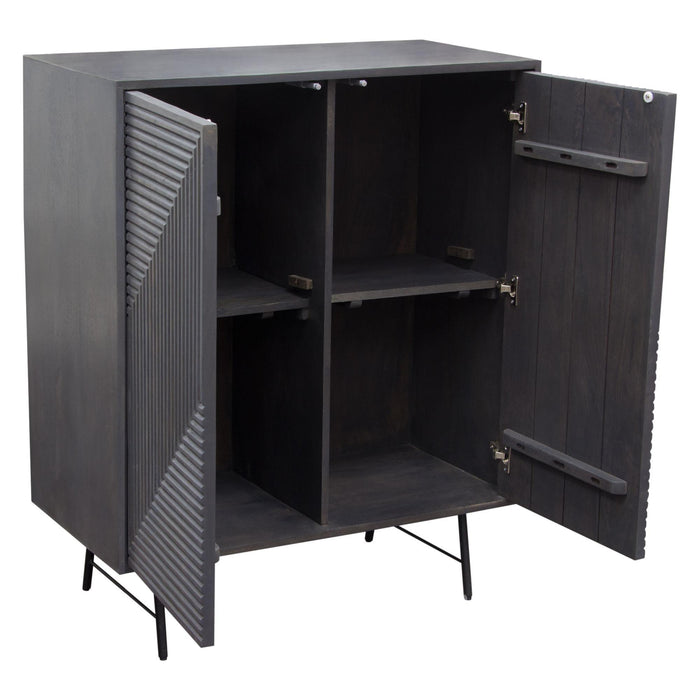 Neo 2-Door Solid Mango Wood High Cabinet in Smoke Grey Finish w/ Gun Metal Finished Base by Diamond Sofa