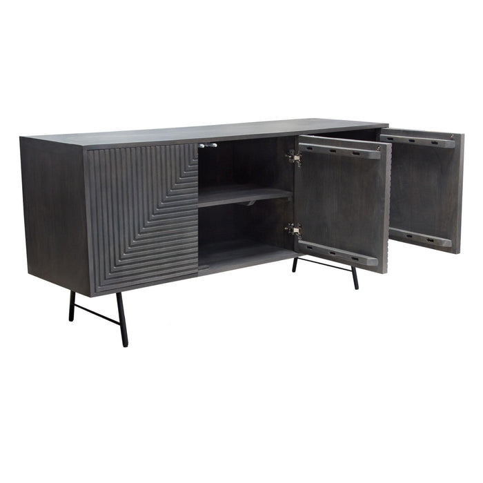 Neo 3-Door Solid Mango Wood Sideboard in Smoke Grey Finish w/ Gun Metal Finished Base by Diamond Sofa