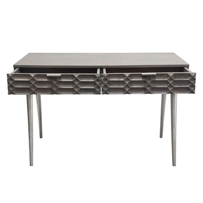 Petra Solid Mango Wood 2-Drawer Writing Desk in Smoke Grey Finish w/ Nickel Legs by Diamond Sofa