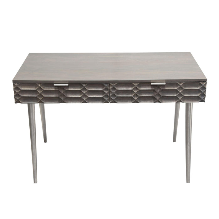 Petra Solid Mango Wood 2-Drawer Writing Desk in Smoke Grey Finish w/ Nickel Legs by Diamond Sofa