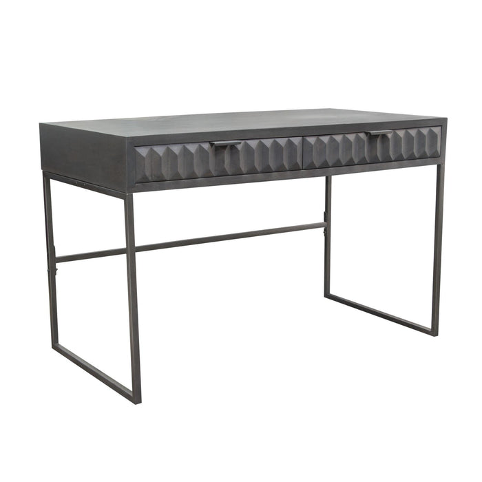 Spectrum 2-Drawer Solid Mango Wood Desk in Smoke Grey Finish w/ Gun Metal Finished Legs by Diamond Sofa