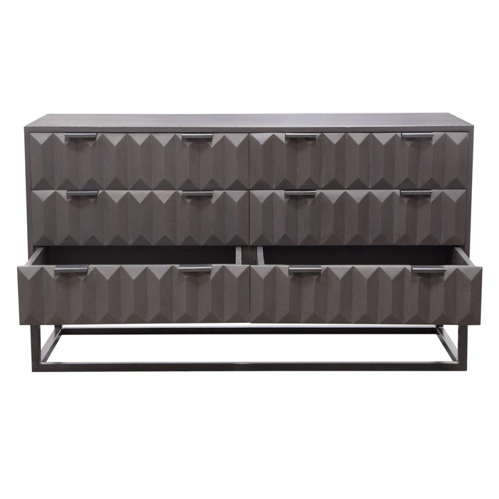 Spectrum 6-Drawer Solid Mango Wood Dresser in Smoke Grey Finish w/ Gun Metal Finished Legs by Diamond Sofa - Home And Beyond