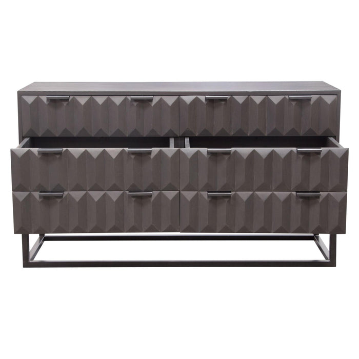 Spectrum 6-Drawer Solid Mango Wood Dresser in Smoke Grey Finish w/ Gun Metal Finished Legs by Diamond Sofa