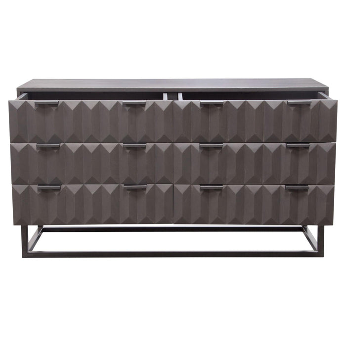 Spectrum 6-Drawer Solid Mango Wood Dresser in Smoke Grey Finish w/ Gun Metal Finished Legs by Diamond Sofa - Home And Beyond