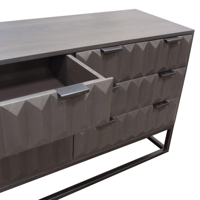 Spectrum 6-Drawer Solid Mango Wood Dresser in Smoke Grey Finish w/ Gun Metal Finished Legs by Diamond Sofa