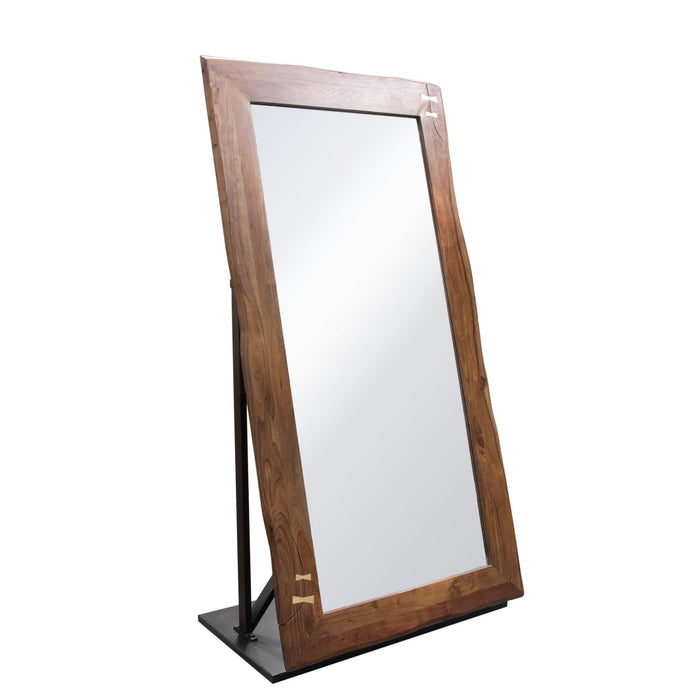 Vista Solid Acacia Wood Mirror w/ Live Edge in Walnut Finish w/ Gold Inlay & Black Self-Supporting Stand by Diamond Sofa