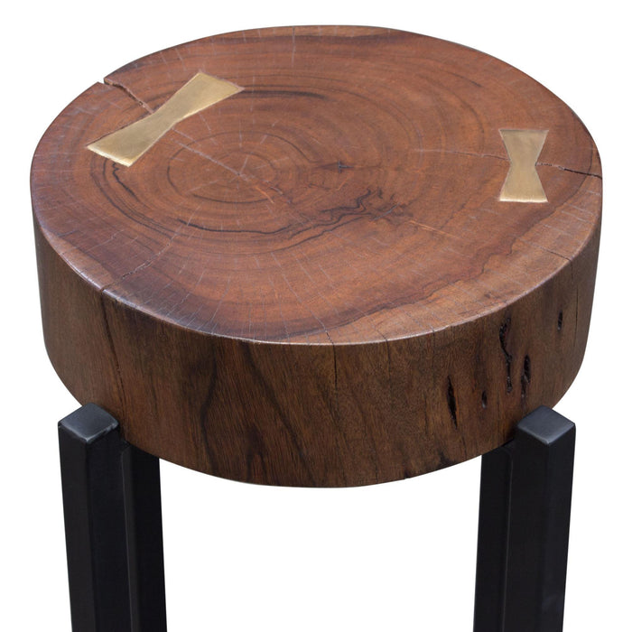 Alex Small 22" Accent Table with Solid Mango Wood Top in Walnut Finish w/ Gold Metal Inlay by Diamond Sofa