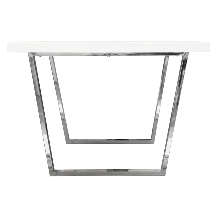 Mirage Rectangular Dining Table w/ White Lacquer Top and Polished Silver Metal Base by Diamond Sofa